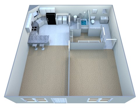 Floor plan for 1 bed, 1 bath, 667 sqft